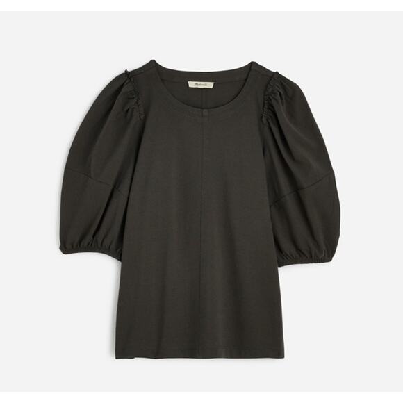 Madewell Puff-Sleeve Tee WMNS L Gray Crew Neck Cotton Relaxed Fit Ruffle Accent - Picture 1 of 6